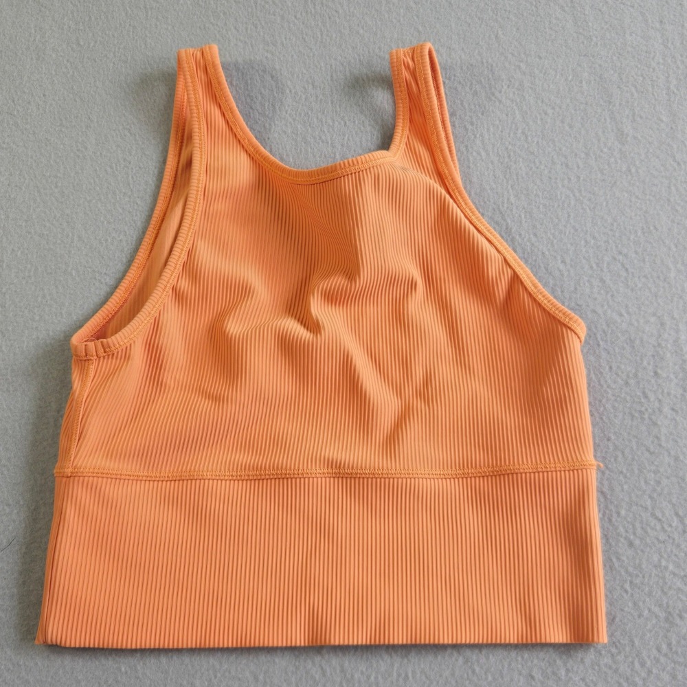 Lululemon Ebb to Street Tank Top Womens 4 Orange Ribbed Cropped Yoga Bra